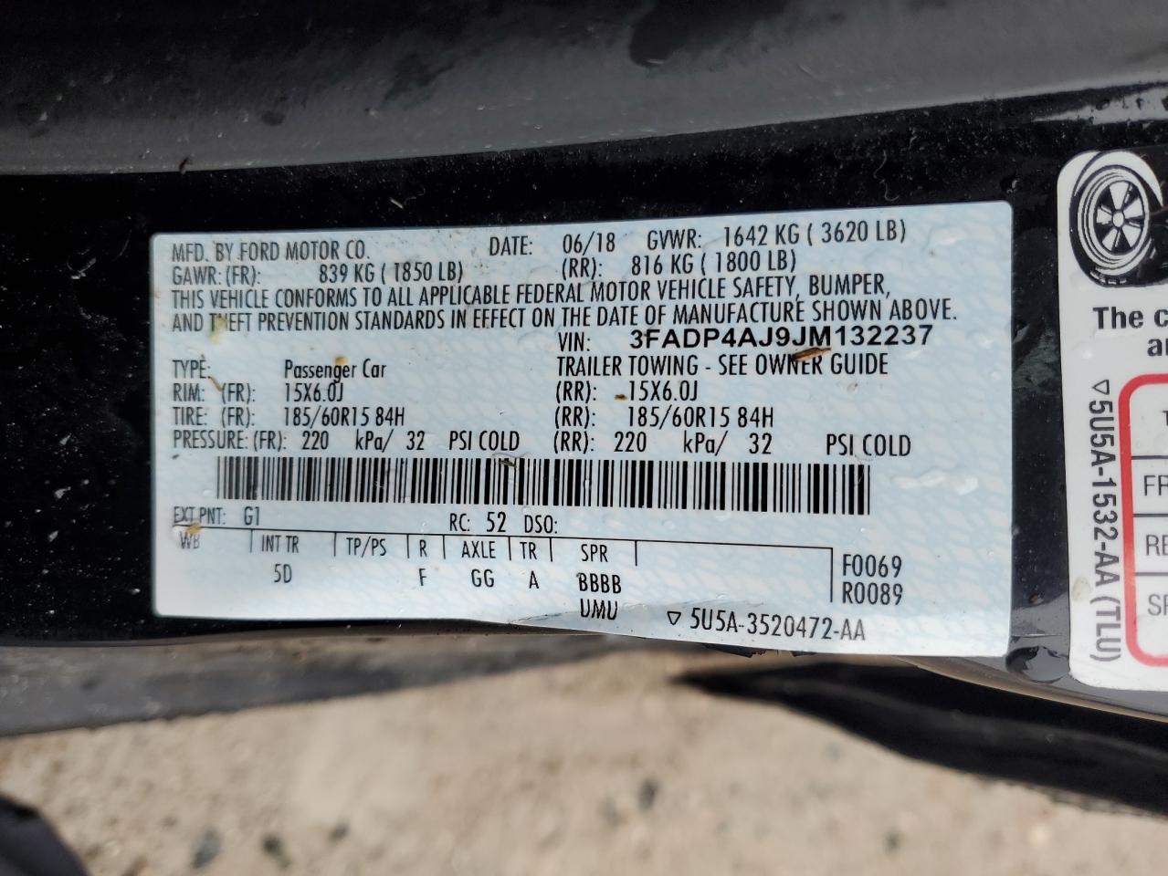 3FADP4AJ9JM132237 FORD FIESTA 2018