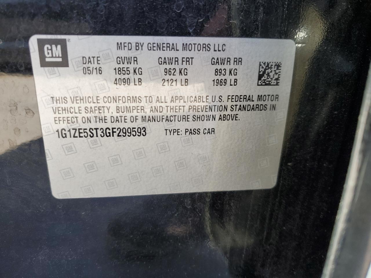 1G1ZE5ST3GF299593 CHEVROLET MALIBU 2016