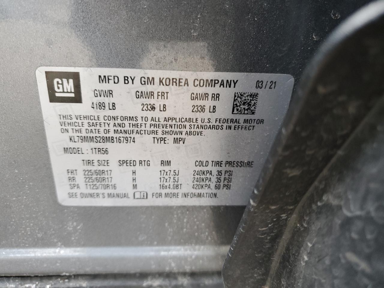 KL79MMS28MB167974 CHEVROLET TRAILBLZR 2021