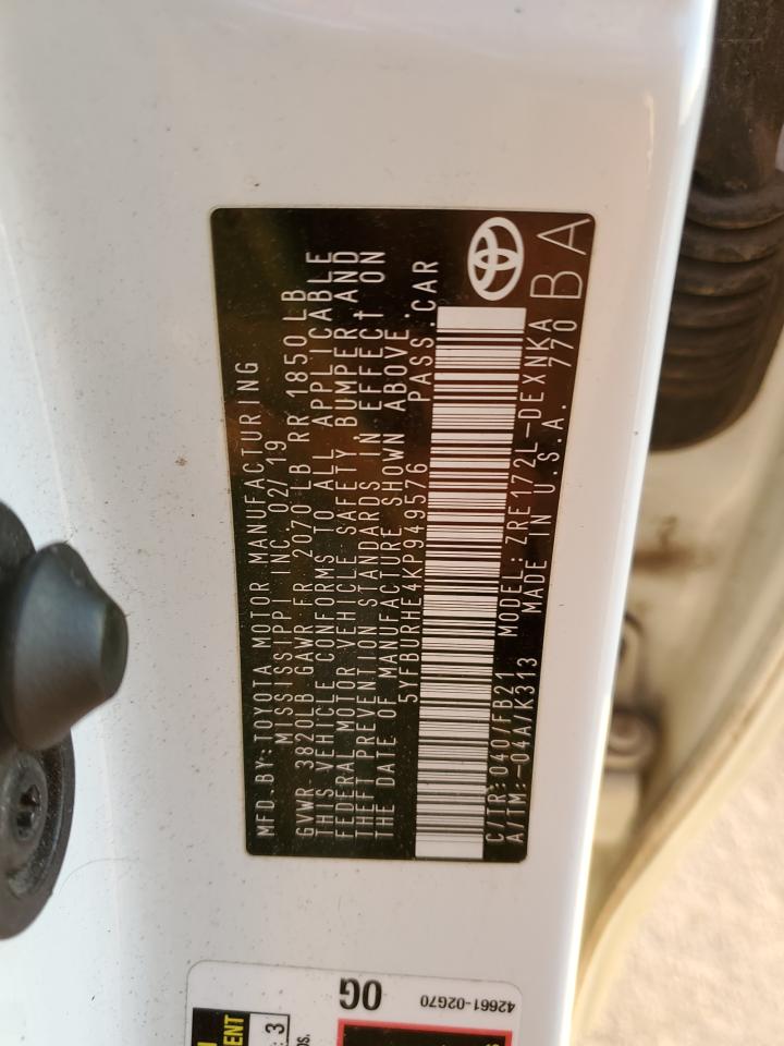 5YFBURHE4KP949576 TOYOTA COROLLA 2019