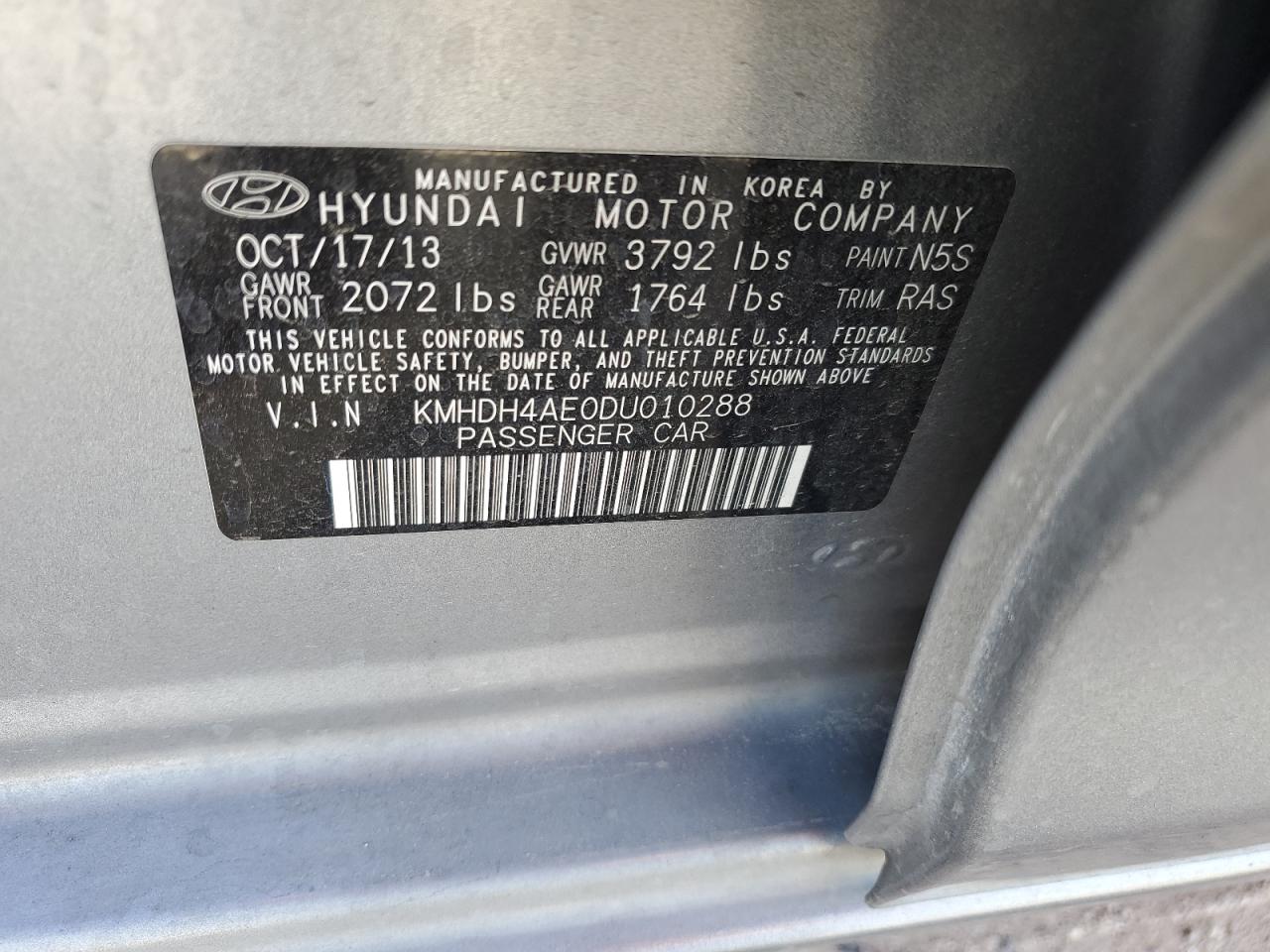 KMHDH4AE0DU010288 2013 Hyundai Elantra Gls