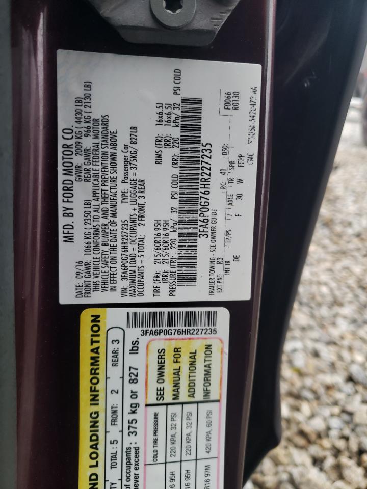3FA6P0G76HR227235 FORD FUSION 2017