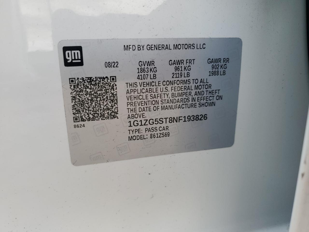 1G1ZG5ST8NF193826 CHEVROLET MALIBU 2022