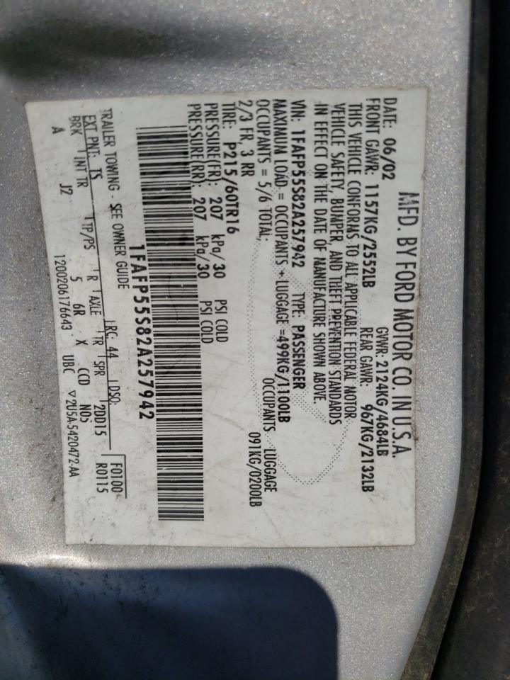 1FAFP55S82A257942 2002 Ford Taurus Ses