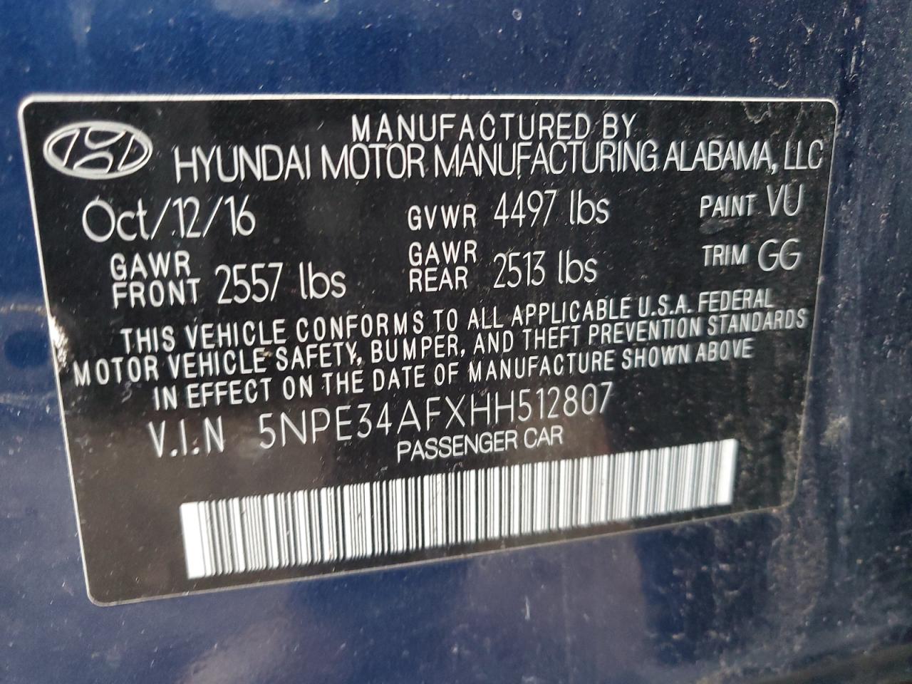 5NPE34AFXHH512807 2017 Hyundai Sonata Sport