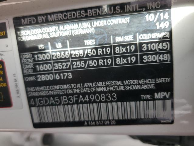 VIN 4JGDA5JB3FA490833 2015 Mercedes-Benz ML-Class, 350 no.12