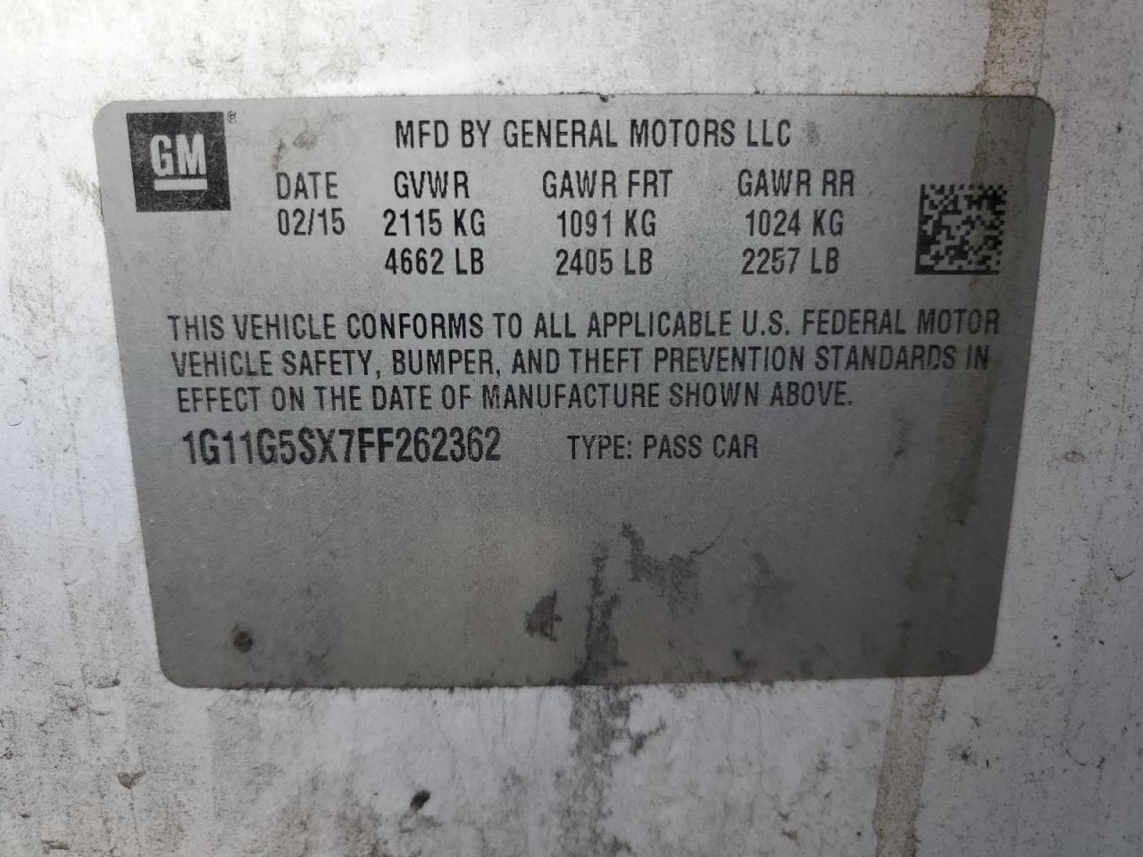 1G11G5SX7FF262362 2015 Chevrolet Malibu Ltz
