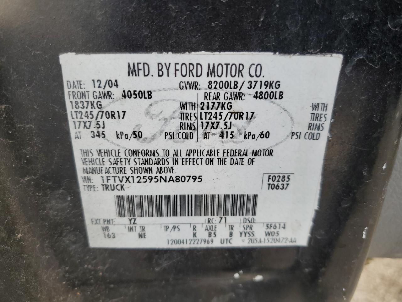 1FTVX12595NA80795 2005 Ford F150