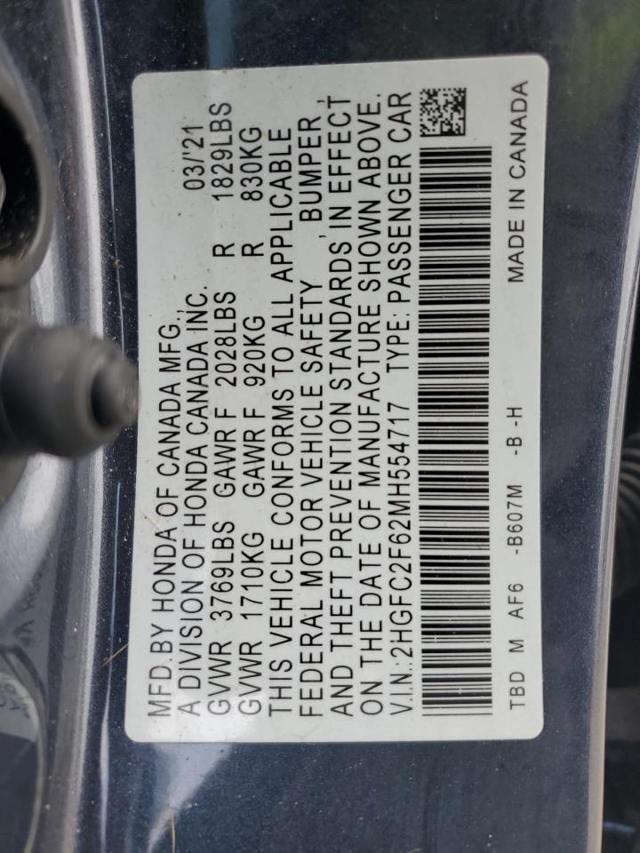 VIN: 2HGFC2F62MH554717 2021 HONDA CIVIC