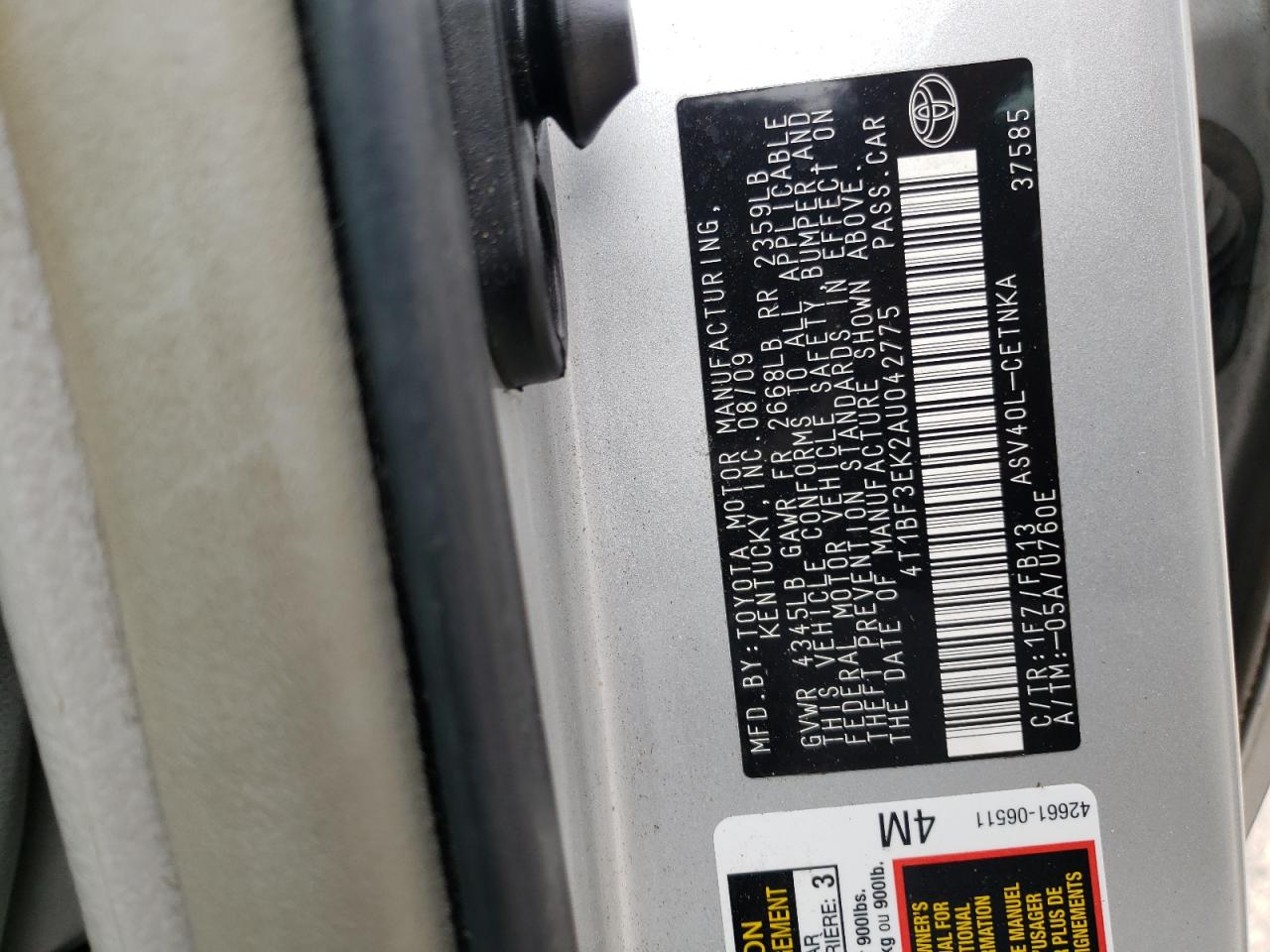 4T1BF3EK2AU042775 2010 Toyota Camry Base