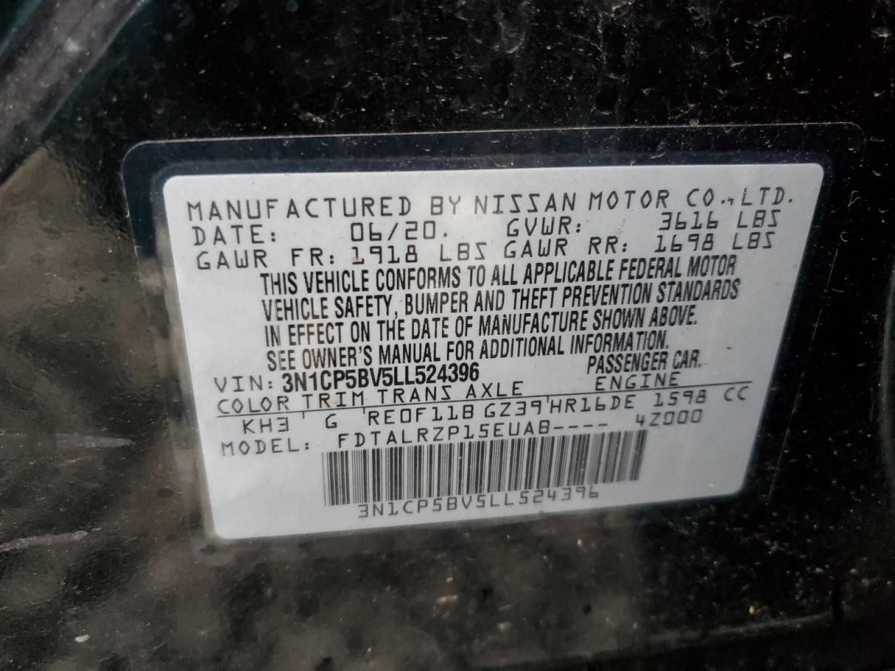 3N1CP5BV5LL524396 NISSAN KICKS 2020