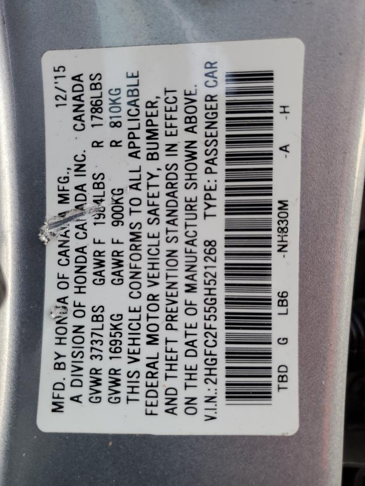 2HGFC2F55GH521268 HONDA CIVIC 2016