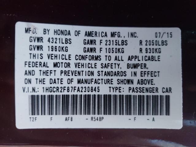 1HGCR2F87FA230845 | 2015 HONDA ACCORD EXL