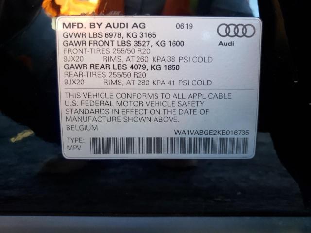 WA1VABGE2KB016735 | 2019 AUDI E-TRON PRE