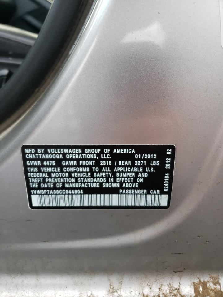 1VWBP7A38CC044804 2012 Volkswagen Passat Se