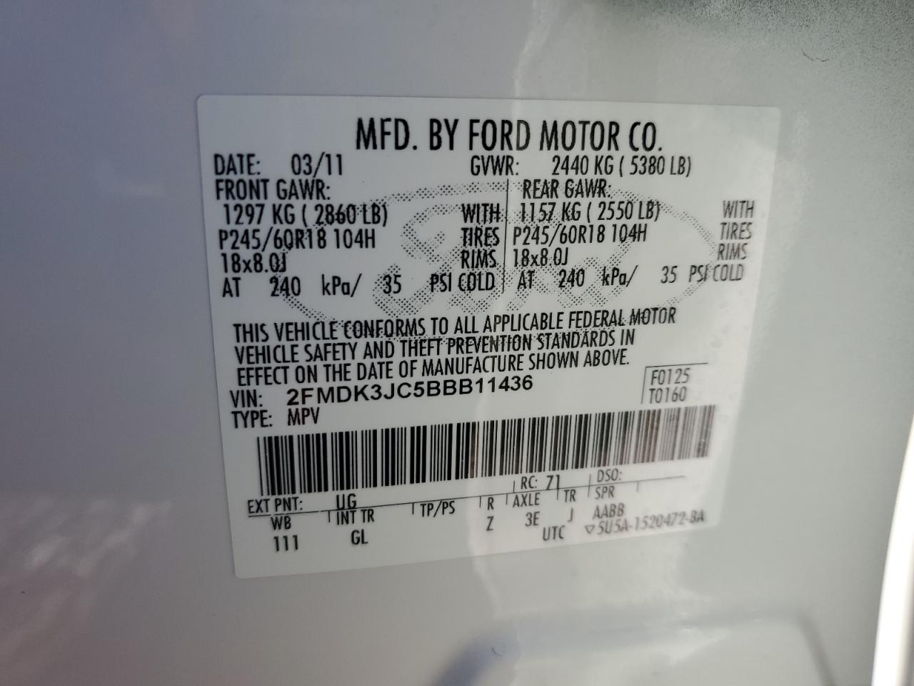 2FMDK3JC5BBB11436 2011 Ford Edge Sel