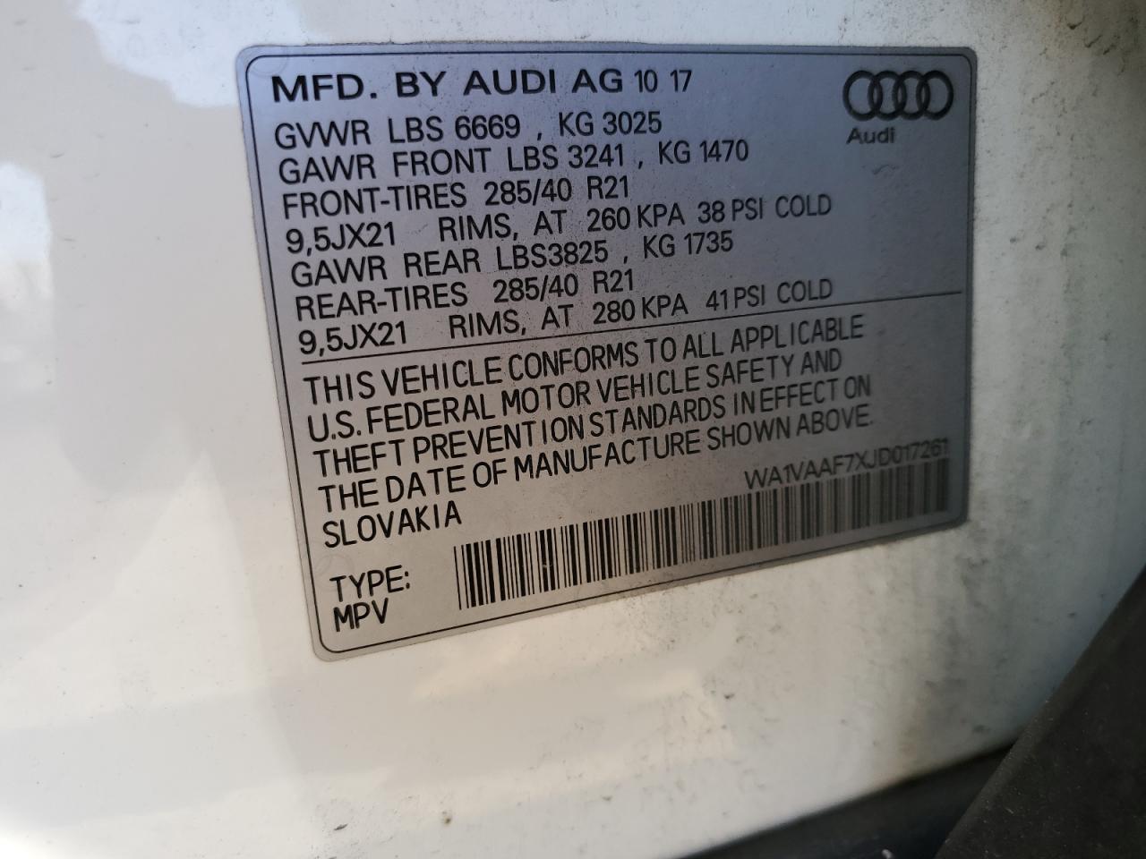 WA1VAAF7XJD017261 AUDI Q7 2018