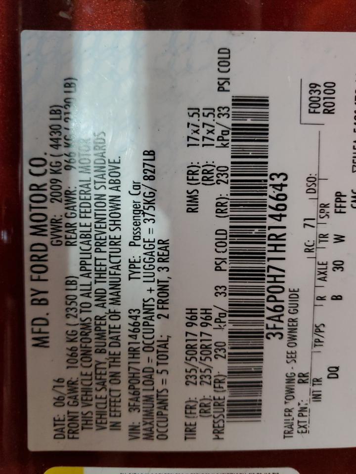 3FA6P0H71HR146643 FORD FUSION 2017