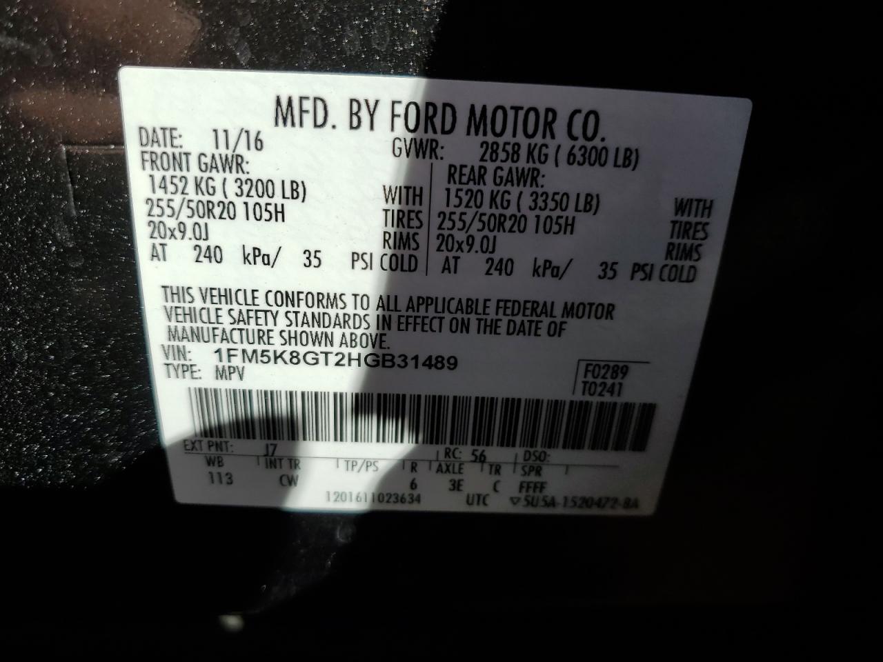 1FM5K8GT2HGB31489 FORD EXPLORER 2017