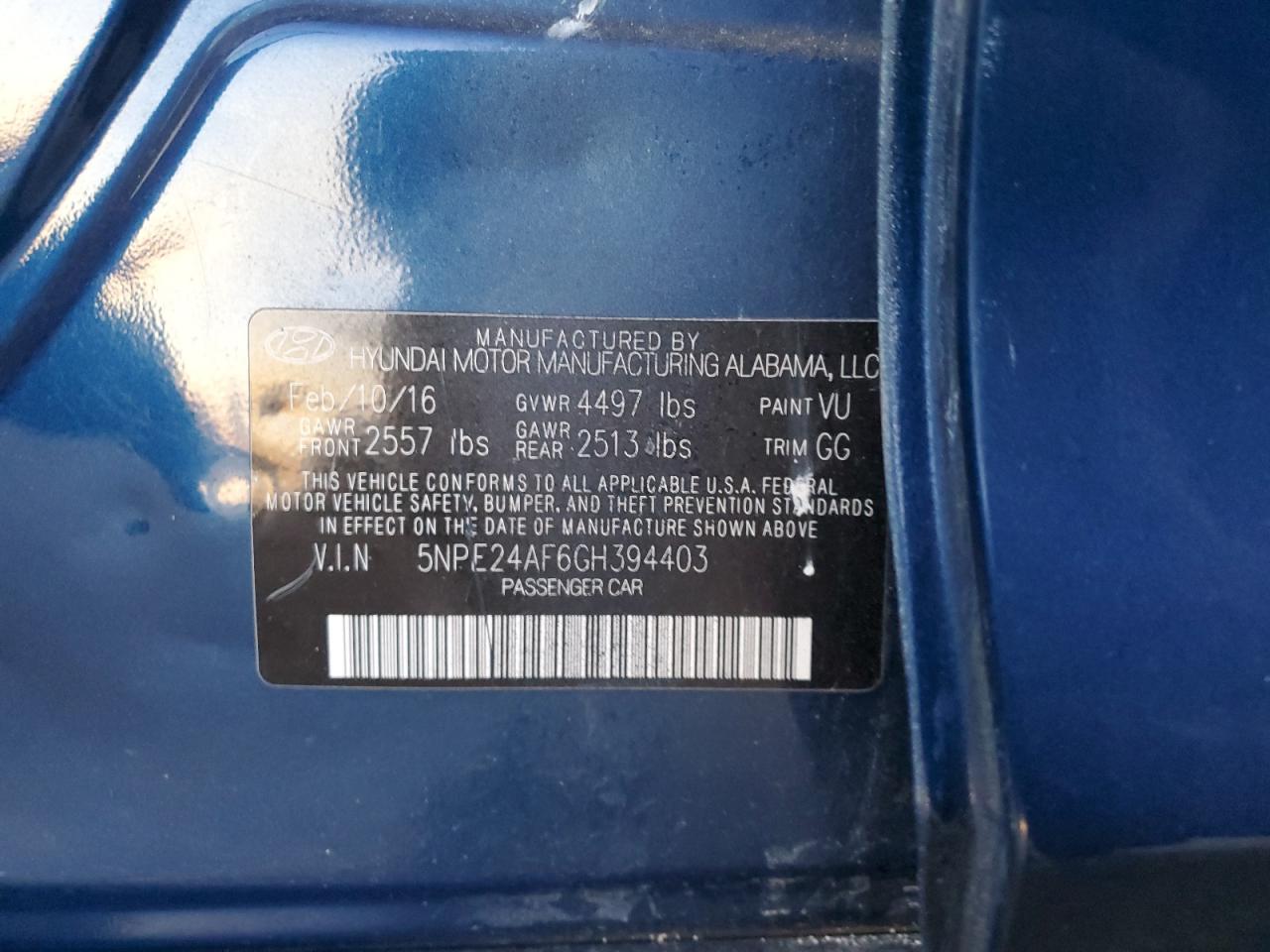 5NPE24AF6GH394403 2016 Hyundai Sonata Se