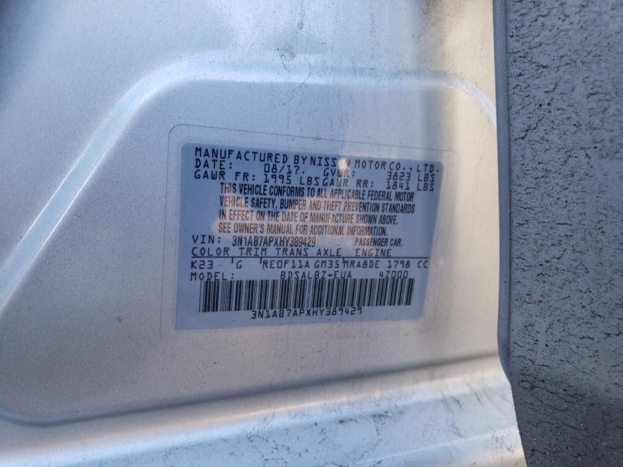 3N1AB7APXHY389429 NISSAN SENTRA 2017
