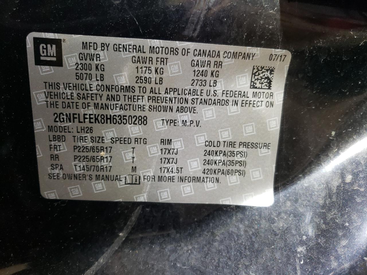 2GNFLFEK8H6350288 CHEVROLET EQUINOX 2017