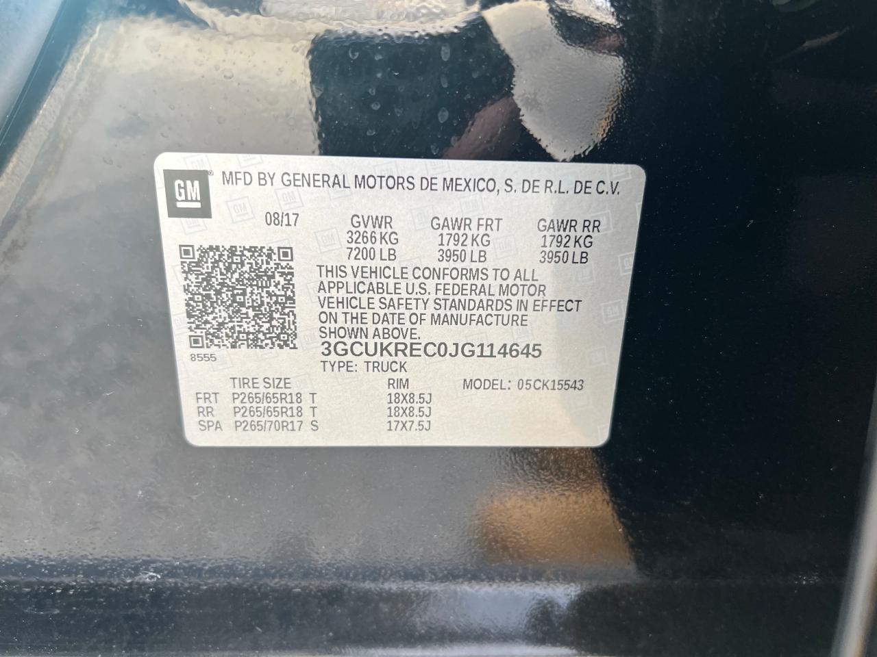 3GCUKREC0JG114645 CHEVROLET ALL Models 2018