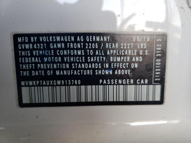 2016 VOLKSWAGEN E-GOLF SE - WVWKP7AUXGW913760
