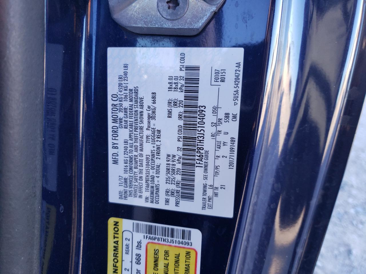 1FA6P8TH3J5104093 FORD ALL Models 2018