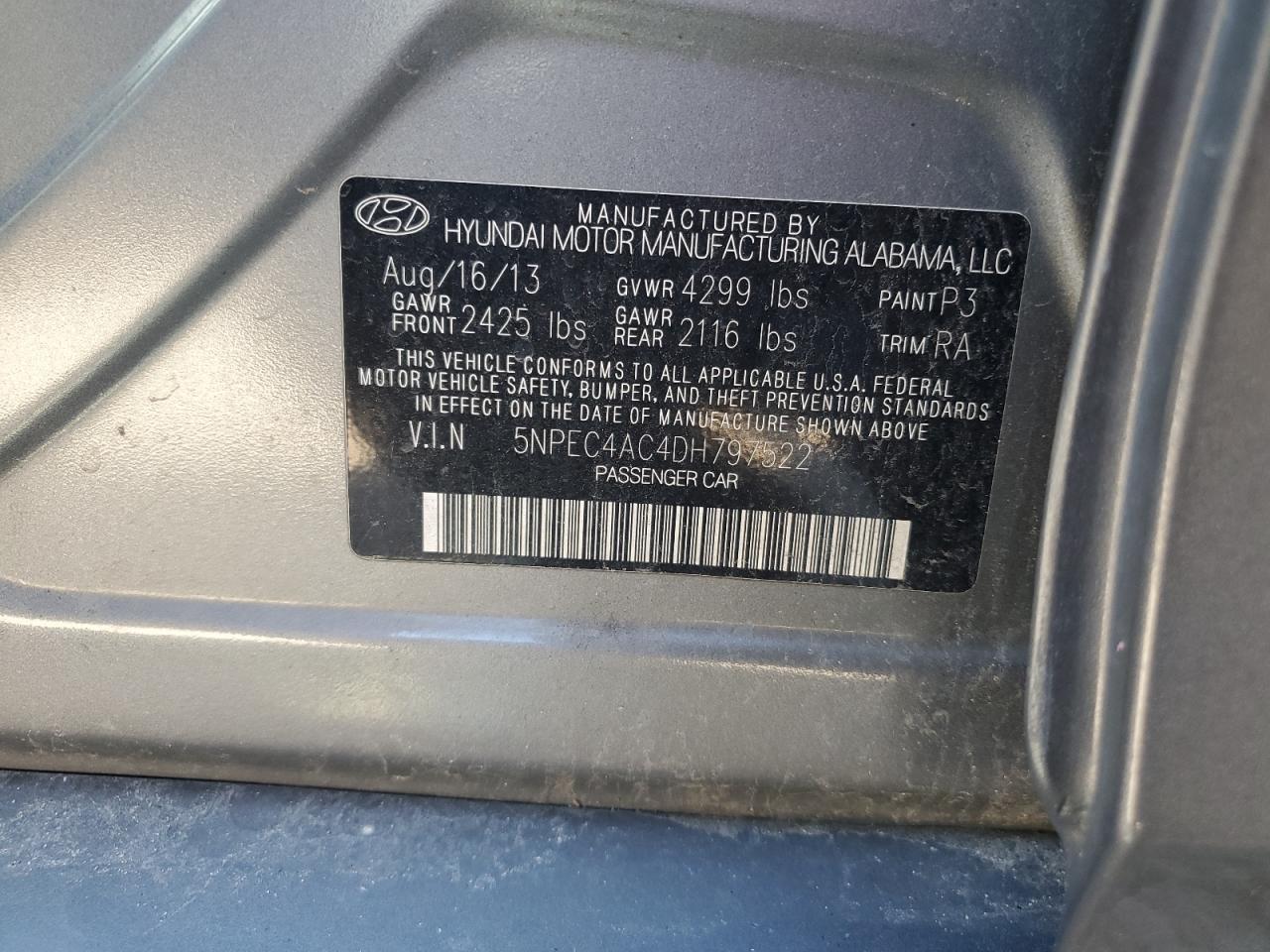 5NPEC4AC4DH797522 2013 Hyundai Sonata Se