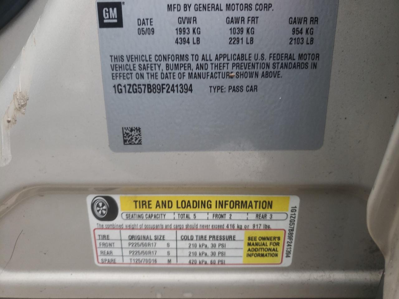 1G1ZG57B89F241394 2009 Chevrolet Malibu Ls