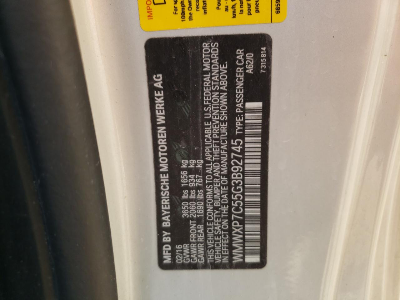 WMWXP7C55G3B92745 2016 Mini Cooper S