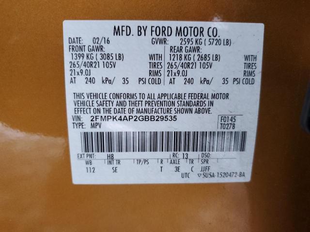 2FMPK4AP2GBB29535 2016 FORD EDGE, photo no. 13