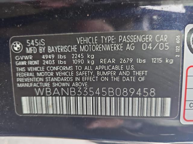 WBANB33545B089458 2005 BMW 545 I