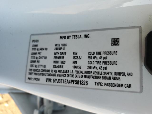 5YJ3E1EA4PF581326 | 2023 TESLA MODEL 3