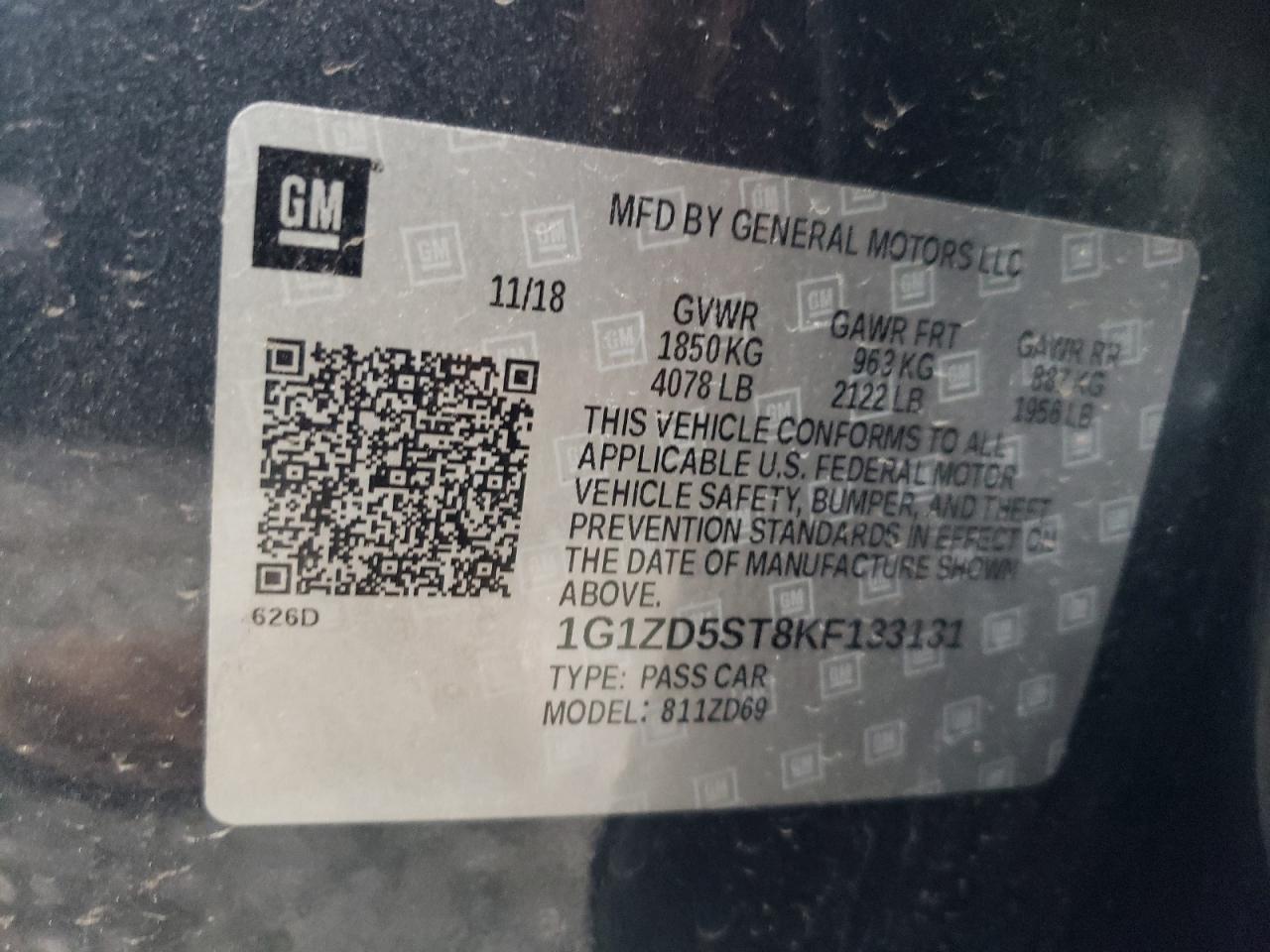 1G1ZD5ST8KF133131 CHEVROLET MALIBU 2019