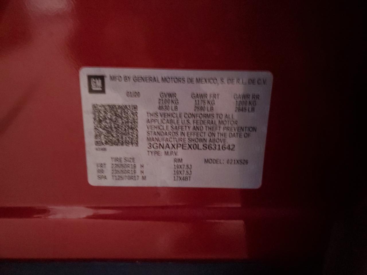 3GNAXPEX0LS631642 CHEVROLET EQUINOX 2020