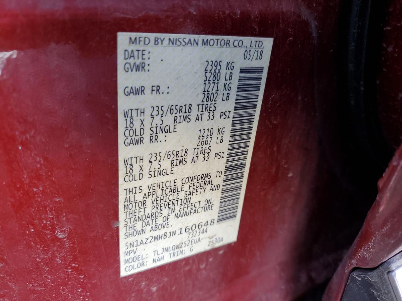 5N1AZ2MH8JN160648 NISSAN MURANO 2018