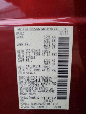 5N1AZ2MH8GN103892 | 2016 NISSAN MURANO S