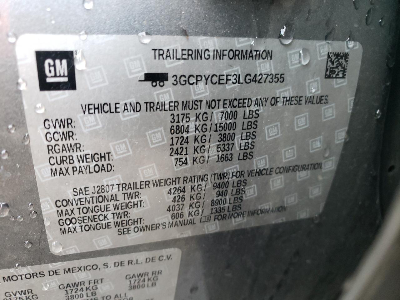 3GCPYCEF3LG427355 CHEVROLET ALL Models 2020