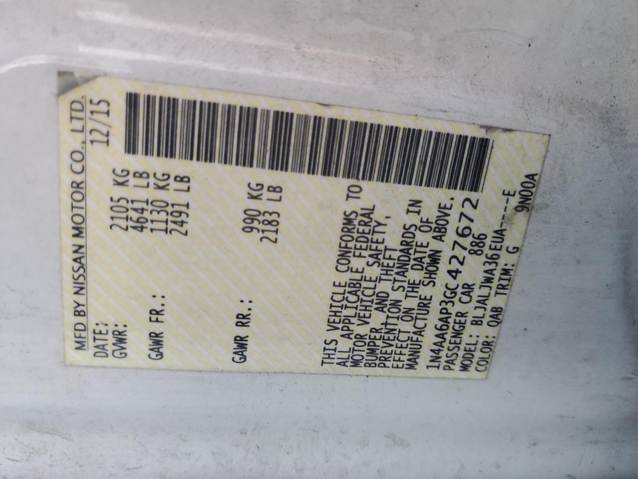 1N4AA6AP3GC427672 NISSAN MAXIMA 2016