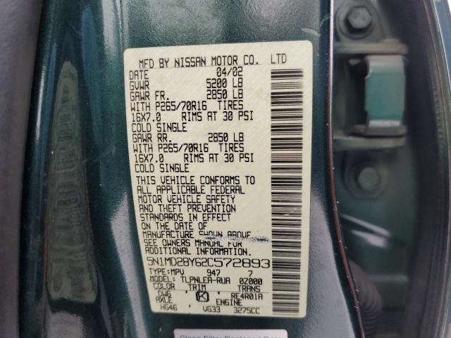 2002 Nissan Xterra Se VIN: 5N1MD28Y62C572893 Lot: 37920234