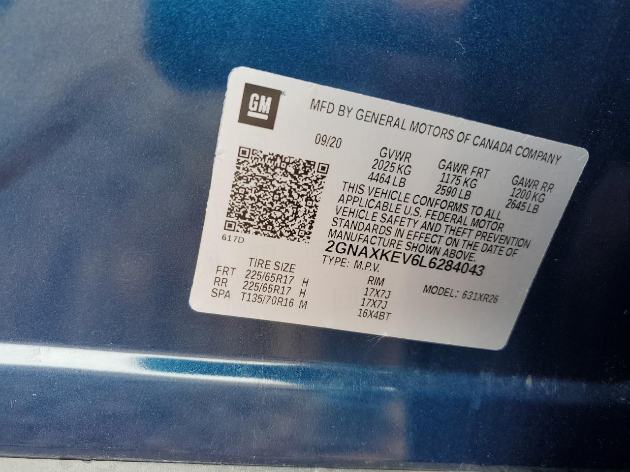 2GNAXKEV6L6284043 CHEVROLET EQUINOX 2020