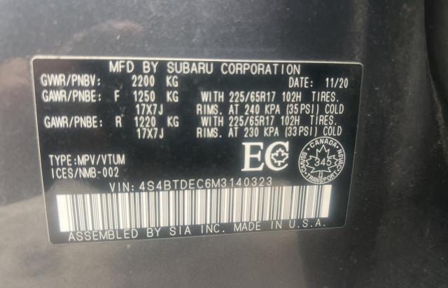 4S4BTDEC6M3140323 | 2021 SUBARU OUTBACK TO