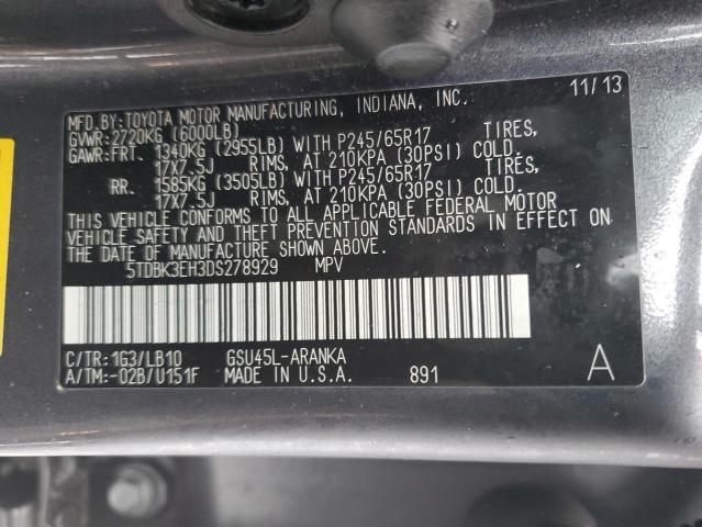 VIN 5TDBK3EH3DS278929 2013 Toyota Highlander, Base no.13