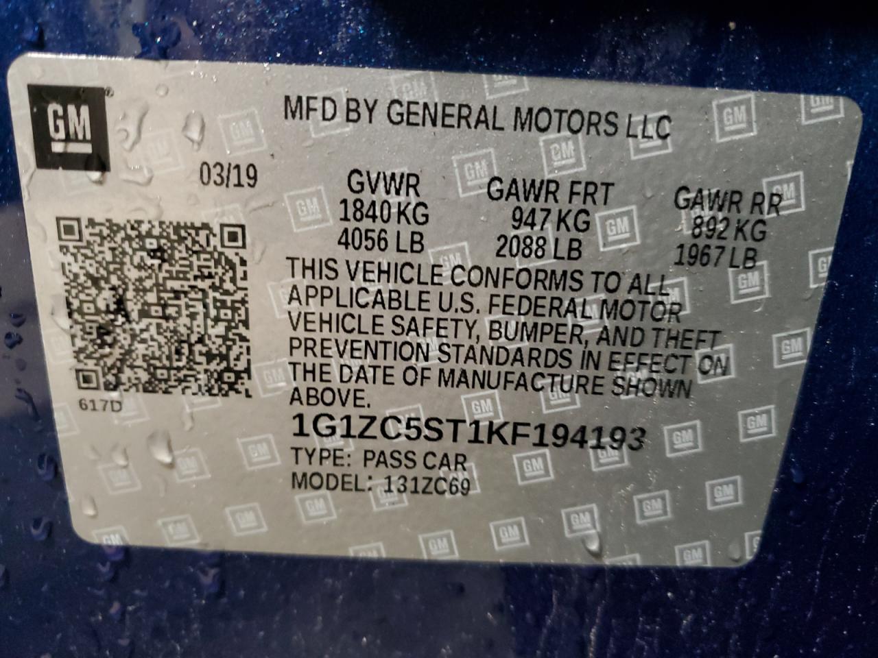 1G1ZC5ST1KF194193 CHEVROLET MALIBU 2019