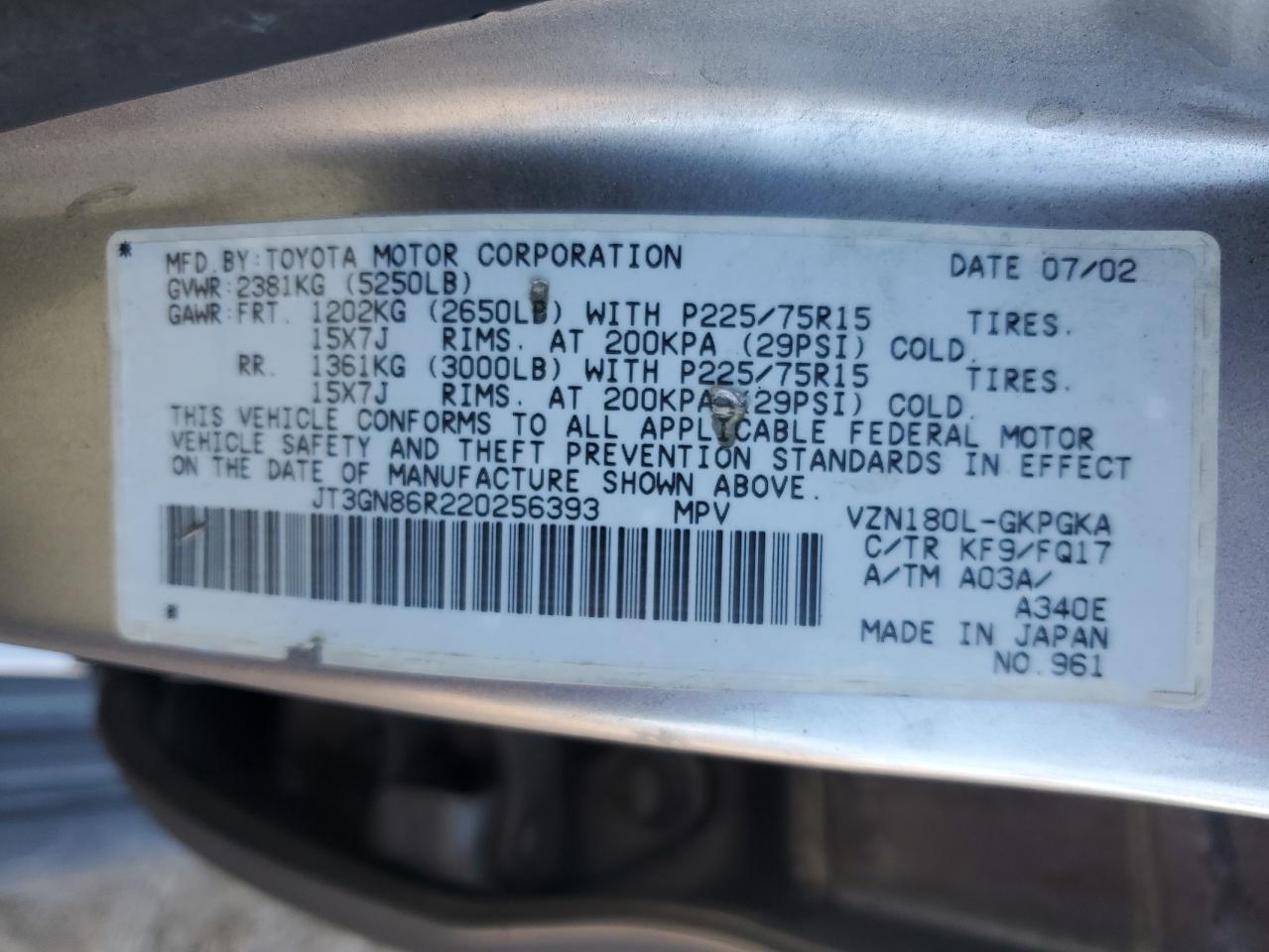 JT3GN86R220256393 2002 Toyota 4Runner Sr5