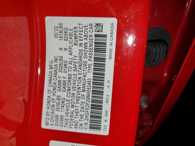 2022 HONDA CIVIC LX 2HGFE2F29NH583463