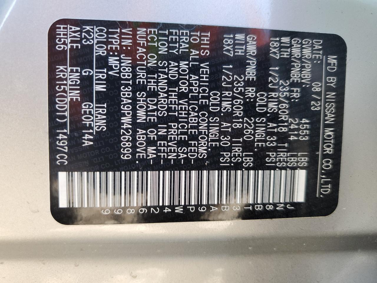 JN8BT3BA9PW426899 NISSAN ROGUE 2023