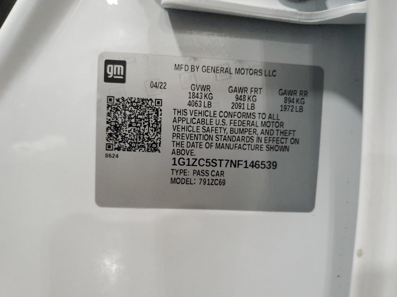 1G1ZC5ST7NF146539 CHEVROLET MALIBU 2022